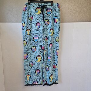 Nick & Nora Owl Drawstring Blue Pajama Lounge Pants Sz XL Whimsical  Comfy C0358